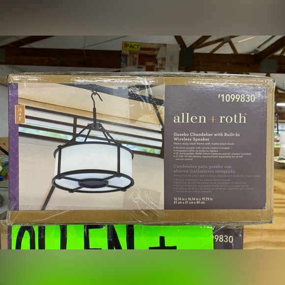 NIB Allen + Roth Black Gazebo Chandelier w/ Built-In Wireless Speaker - Picture 2 of 4